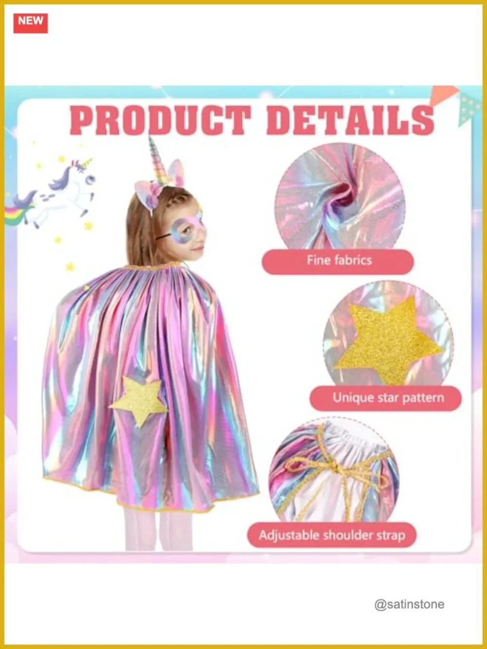 Rainbow Unicorn Tutu Skirt Set with Cape Headband Mask for Girls Princess Dress